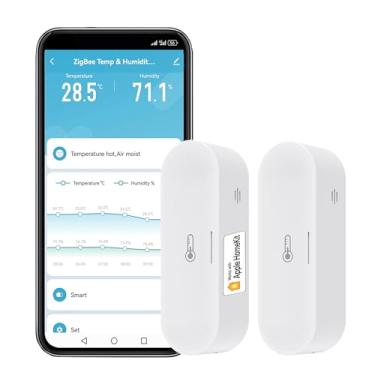 Imagem de Termômetro inteligente: monitor de umidade Zigbee Temperauture com alertas de notificação de aplicativo, fonte de alimentação dupla, exportação de armazenamento de dados, hub Zigbee/Homekit