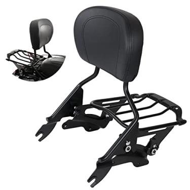 Imagem de AUFER Encosto vertical destacável preto Sissy Bar com almofada + kit de ferragens de ancoragem de 4 pontos e suporte de bagagem Air Wing Two Up compatível com Touring Street Glide Road King 2014-2024