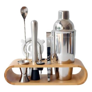Imagem de Kit Barman 10 Peças Coqueteleira Profissional 750ml com Suporte de Bambu para Drinks e Caipirinhas Cocktails Palete Acessórios Bar