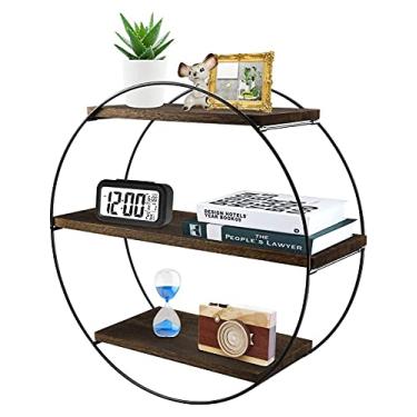 Imagem de Divisória flutuante prateleiras flutuantes para parede de madeira rústica estilo geométrico prateleira de decoração para banheiro, quarto, sala de estar, cozinha, prateleira de escritório (cor: marrom