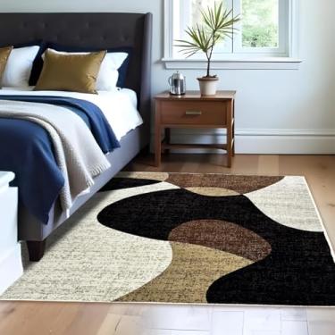 Imagem de 1 Tapete Quarto Belga Beira de Cama Es Mo 100 x 140 Vr (D6Mod Bege Preto Marrom Marfim Moderno Manchado Abstrato)