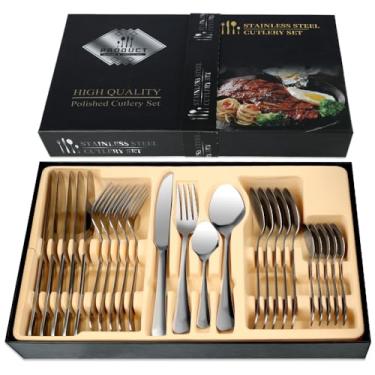 Imagem de Xalhar - Conjunto de Talheres 24 Peças, Inox, 6 Faca, 6 Garfo, 6 Colher de Sopa, 6 Colher de Chá, Lavável na Máquina, Perfeito para Jantares e Churrascos
