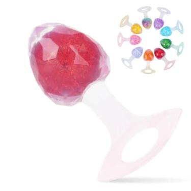 Imagem de Plug Anal Diamante Médio Em Silicone Com Esfera De Vidro Interno Prazer Intenso Massagem Anal [VERMELHO]