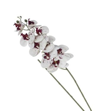Imagem de Flor Orquídea Artificial com Folhas Decoração Arranjo (Branco e Vermelho, 1 Unidade)