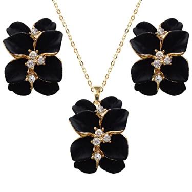 Imagem de Navachi Conjunto de brincos e pingente de colar com pingente de colar e brincos de cristal branco multicoloridos banhados a ouro 18 k, Metal Pedra, Cristal