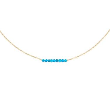 Imagem de DeScount Colar de barra com contas delicadas, banhado a ouro 18 K, turquesa facetada, lápis-lazúli, amazonita, olho de tigre, esmeralda, rubi, contas de pedra apatita azul, colares boho para mulheres, Latão, Sem Pedra Preciosa