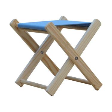 Imagem de Banquinho De Madeira Banqueta Dobrável Pescador-azul Claro