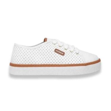 Imagem de Tênis Moleca Casual Microperfuros Cadarços Feminino Branco, 36