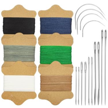 Imagem de Kit de costura de couro com 17 peças, agulha e linha SourceTon para estofamento, linha de costura grossa de 6 cores para tecido, couro, faça você mesmo, roupas, costura
