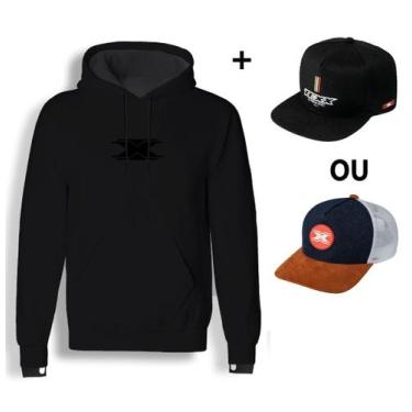 Imagem de Moletom Texx Blusa Casual Modelo Racing + Boné Texx, Preto, P