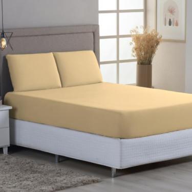 Imagem de Jogo de Lençol em Malha Queen 100% Algodão Penteado, 3 Peças com Fronha e Elástico, Extra Macio, Disponível em Cores Suaves (Mostarda)
