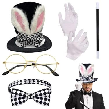 Imagem de Conjunto de 5 peças/conjunto de fantasia de mágico, kit de mágico de Halloween com chapéu, varinha, gravata borboleta e muito mais, fantasia de mágico para adultos para festas à fantasia, cosplay e