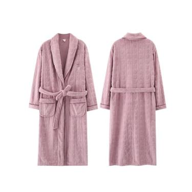 Imagem de LVTFCO Pijama feminino de veludo coral de inverno gola V quente flanela roupa de casa roupão longo engrossado, rosa - GG