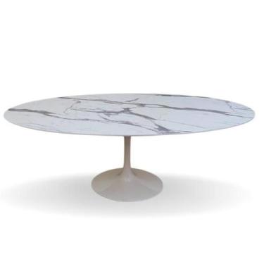 Imagem de Mesa de Jantar Tulipa Saarinen Oval 180x100cm Tampo MDF Efeito Marmori