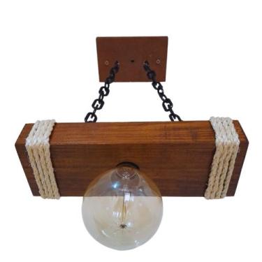 Imagem de Luminária Pendente Caibro Rústico De Madeira Para 1 Lâmpada 30cm - Ama
