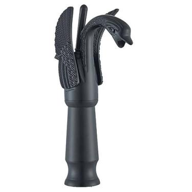 Imagem de Torneira de pia de banheiro em forma de cisne de latão antigo com um orifício torneira misturadora estilo tradicional montada no convés, branco dourado alto (preto fosco alto)