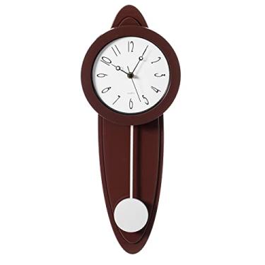 Imagem de Relógio de parede de plástico com pêndulo oval marrom moderno avô para sala de estar, cozinha ou sala de jantar