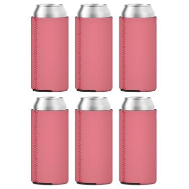 Imagem de TahoeBay 6 mangas finas de lata – Coolers de cerveja de neoprene em branco – Compatível com RedBull de 325 ml, Michelob Ultra, seltzer de garra branca (morango, 6)