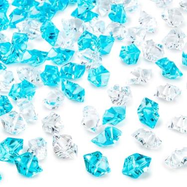 Imagem de DomeStar 150 peças de gelo falso, enchimento de vaso misturado com pedras de gelo falsas azuis, cristais de acrílico para artesanato, decoração de mesa, festa de casamento, aquário