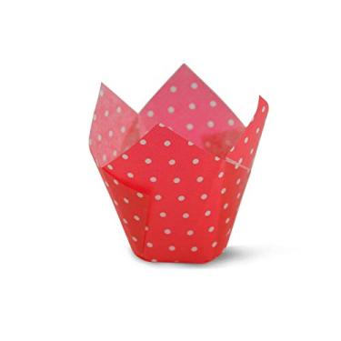 Imagem de Forro de cupcake de tulipa para assar copos de papel à prova de gordura, Polka red, 100, 100