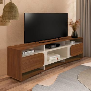 Imagem de Rack 220cm Com Suporte Para Tv Até 86 Polegadas Com 2 Portas Porto Cedro/off White