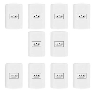 Imagem de Conjunto Com 10 Tomadas 2p+t 10a 250v, Modular, Com Placa 4x2 E Suporte Branco