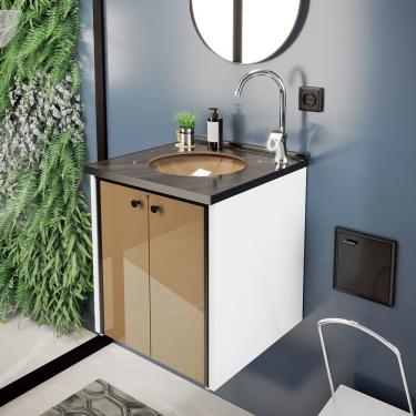 Imagem de Gabinete Para Banheiro 42 Cm Fenix Nero Branco/preto