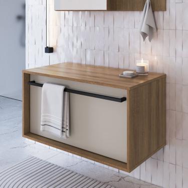 Imagem de Gabinete De Banheiro Suspenso 80cm Com 1 Gavetão Puxador Toalheiro Mel/arenas