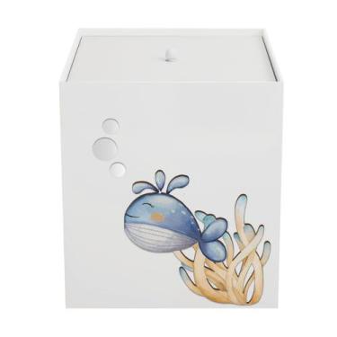 Imagem de Lixeira Kit Higiene MDF com Tampa Quarto Bebê Fundo do Mar - Neném na 