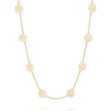 Imagem de Colar Rommanel Rosas Vazadas 531247 Banhado A Ouro 18k Feminino