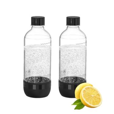 Imagem de PinPure Garrafas Para Máquina De Refrigerante, Reutilizáveis Sem Bpa (Pacote Com 2), Água Gaseificada À Prova Vazamento 1 Litro Vedação Segura, Compatível A Maioria Das Máquinas, Pretas