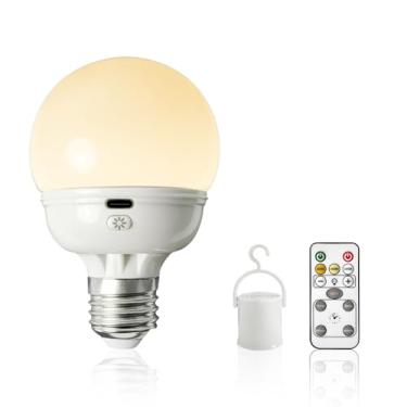 Imagem de LOCZAR Lâmpadas Recarregáveis, Lâmpada Operada Por Bateria Com Controle Remoto, De Emergência Led E26, Branco Quente, Temporizador Cct Regulável Para Arandela Sem Fio, Queda Energia, Casa, Varanda (