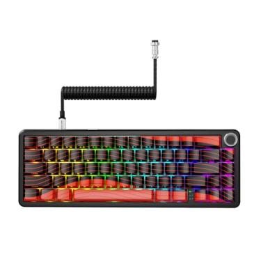 Imagem de Teclado Mecânico com Magnetismo X65PRO HE Rapid Trigger, 60% Hot Swappable, Sensor Hall Effect, Atuação Ajustável, RGB Tri-Mode, Polling Rate 8KHz com Cabo Enrolado para MOBA/FPS/RTS - Vermelho