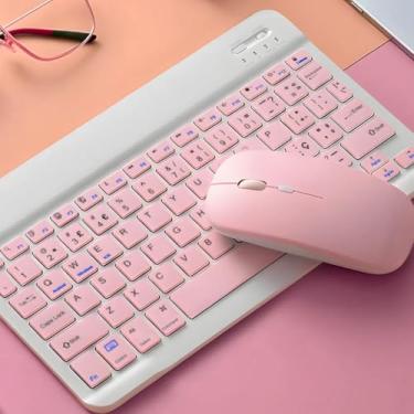 Imagem de Teclado e mouse Bluetooth ultrafino, portátil, recarregável, sem fio, para tablet Android, celular, smartphone, iPhone, iPad, mini, Pro, Air, Windows (Rosa)