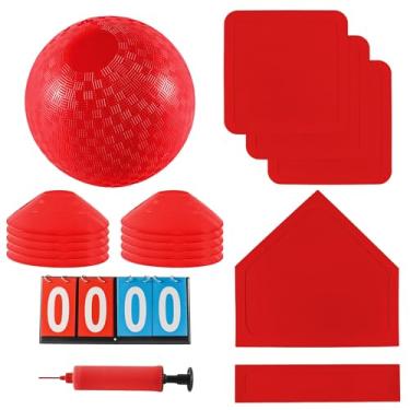 Imagem de Fancemot Conjunto de kickball com bases e bola - Kickball de 21,6 cm, bases de borracha para baixo, cones esportivos, bomba de 18 cm e placar de 35,5 cm - Perfeito para jogos de playground e quintal