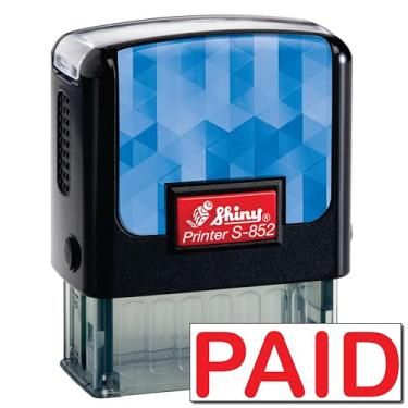 Imagem de Shiny Carimbo de borracha autotintado com carimbo pago, área de impressão de 1,27 cm x 3,5 cm, tinta vermelha, recarregável