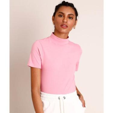 Imagem de blusa feminina gola alta canelado manga curta basica moda blogueira - 