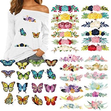 Imagem de Adonisaon Adesivos De Transferência De Calor De Flor De Borboleta Para Decoração De Roupas, Bebês, Meninas, Mulheres, Camisetas, Moletons, Vestidos, Roupas, Travesseiro, Mochila, Decoração, 40 Peças