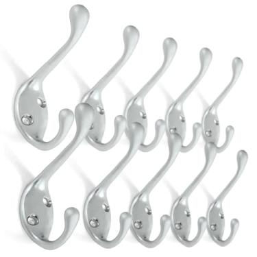 Imagem de Gancho decorativo duplo para uso pesado ambipolar – Ótimo para suporte de parede de gancho, cabide, 3 1/2 polegadas, pacote com 10, 3-1/2 Inch, Matte Chrome