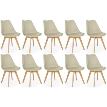 Imagem de Conjunto 10 Cadeiras De Jantar Eames Wood Leda Design Estofada - Nude