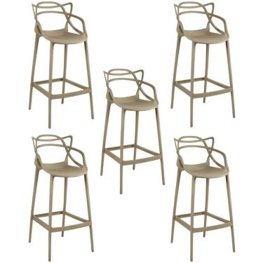 Imagem de Kit 5 Banqueta Alta Allegra Com Encosto Design Cozinha/bancada - Nude