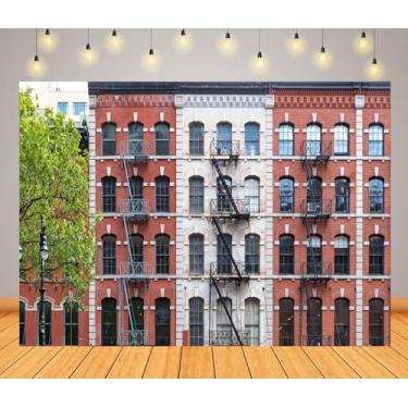 Imagem de BELECO Tecido de 1,5 x 0,9 m de edifícios antigos da cidade de Nova York, bloco de prédios de apartamentos históricos com janelas e escadas de incêndio, fundo de Tribeca Bairro de Manhattan, decoração