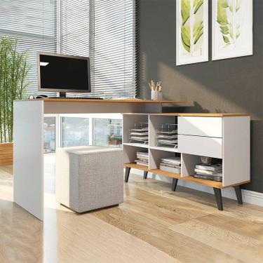 Imagem de Escrivaninha com Estante Nicho 145x128cm 2 Gavetas Pés Retrô MDP Menu Móveis