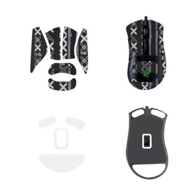 Imagem de NOUKAJU Fita adesiva para mouse com cobertura total para Razer DeathAdder V2 Mini, kit de atualização de mouse profissional resistente ao suor, patins para pés de mouse (almofada de pé + fita preta