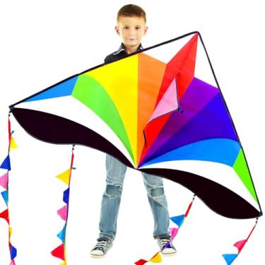 Imagem de Kaiciuss Pipa Delta Arco-Íris Grande Para Crianças Fácil De Empinar, Enorme Estilo Linha Única Adultos, Formato Triângulo Voador 149 Cm X 71 Cm, Vem Com Cabo Corda 91,5 M
