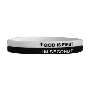 Imagem de tenghong2021 Pulseira God Is First para mulheres e homens, cruz cristã, GOD IS FIRST IM SECOND, versículos bíblicos motivacionais feitos à mão, presentes de incentivo, 0.1, Acrílico, Sem Pedra