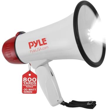 Imagem de Pyle Alto-falante Megaphone PA Bullhorn – sirene integrada e luzes de LED – 30 watts e controle de Vol. Ajustável – para futebol americano, beisebol, basquete, torcedores, treinadores de torcida e furadeiras de segurança (PMP37LED)