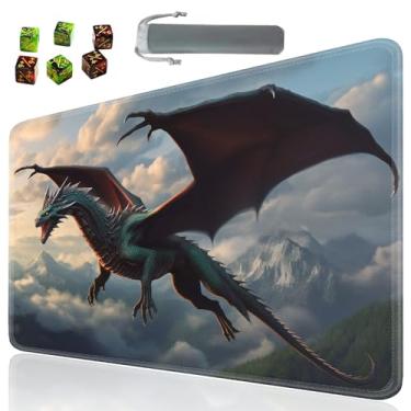 Imagem de SOTWONSO Jogo de tabuleiro para tapete de mesa TCG tamanho 60 x 35 cm mousepad compatível com MTG RPG CCG jogo de cartas colecionáveis tapetes com 6 dados (tapete 132) dragão voador
