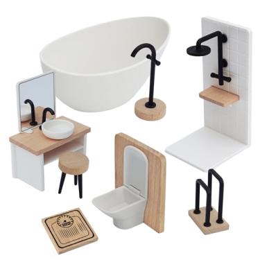 Imagem de Conjunto De Mobiliário De Casa De Banho Em Miniatura Para Casa De Bonecas, Modelo De Cena De Banheiro Em Escala 1 12, Decorações Miniatura Móveis Casa Bonecas Para Meninos Meninas Brincadeira