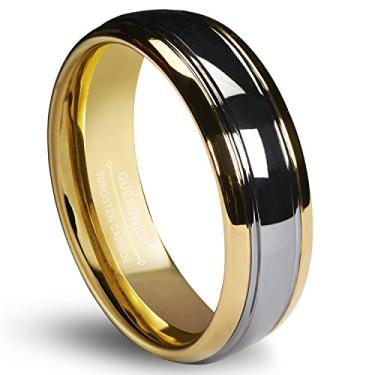 Imagem de QUEENWISH Aliança de casamento de carboneto de tungstênio combinando 6/8 mm ouro prata cúpula bronze anel de noivado feminino masculino joia tamanho 5-14, Carboneto de tungstênio, Sem pedra preciosa